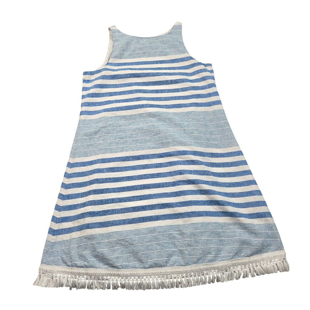 Vineyard Vines Shift Dress Womens Size 0 Blue White Striped Linen Cotton Fringe